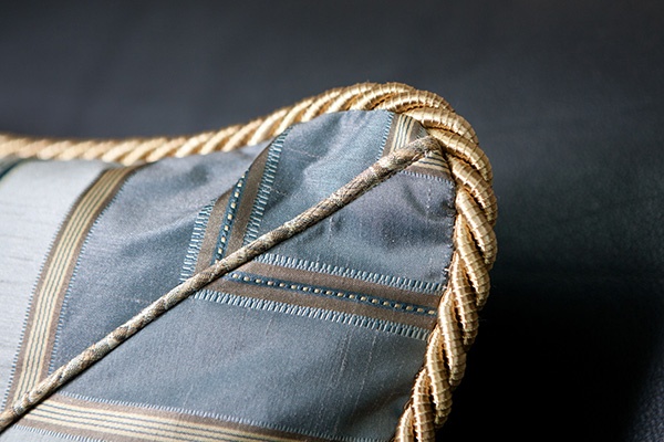 Custom Blue and Gold Chevron Pillow Detail from Sheffield Furniture